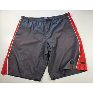 Vintage mens swim trunks suit brief net XXL 42" drawstring waist EUC black red ^